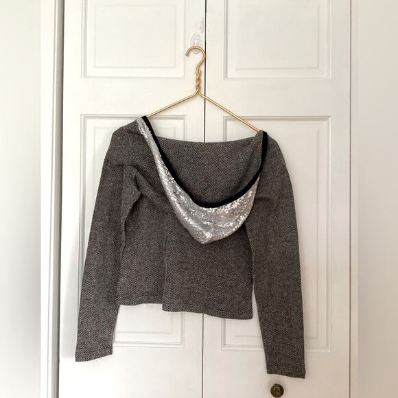 Y2K RARE VTG PCD Casino Graphic Sequins Cropped Hoodie Sweater | S/M - Picture 3 of 5